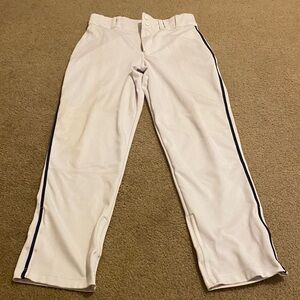 White Men's Baseball Pants with Navy Stripe